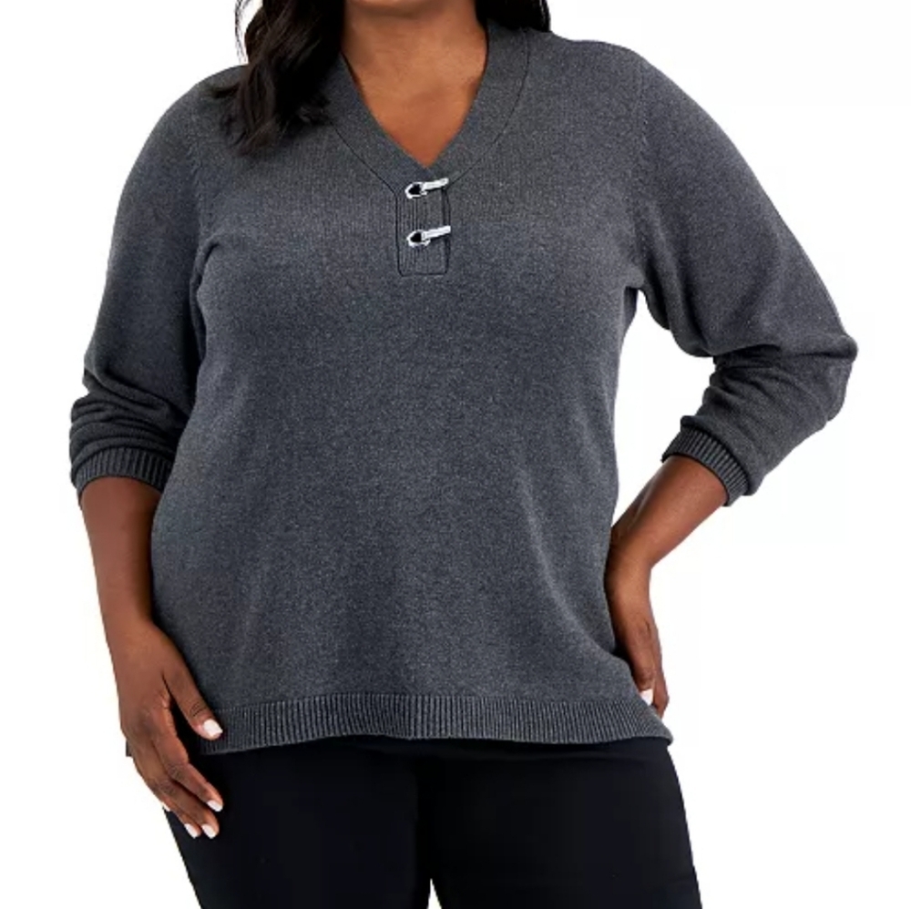 Karen Scott Women's Henley Gray Sweater Size 2x nwt